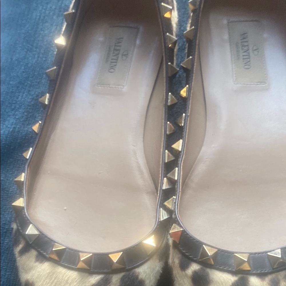 Valentino Brown and Gold Flats with Rockstud Design